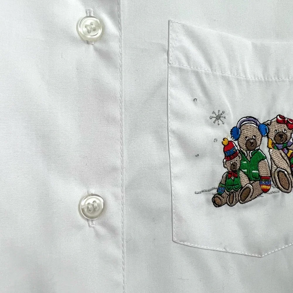 Vintage Christmas Bears Basic Editions Holiday Womens Small Blouse Shirt Top - Picture 8 of 11